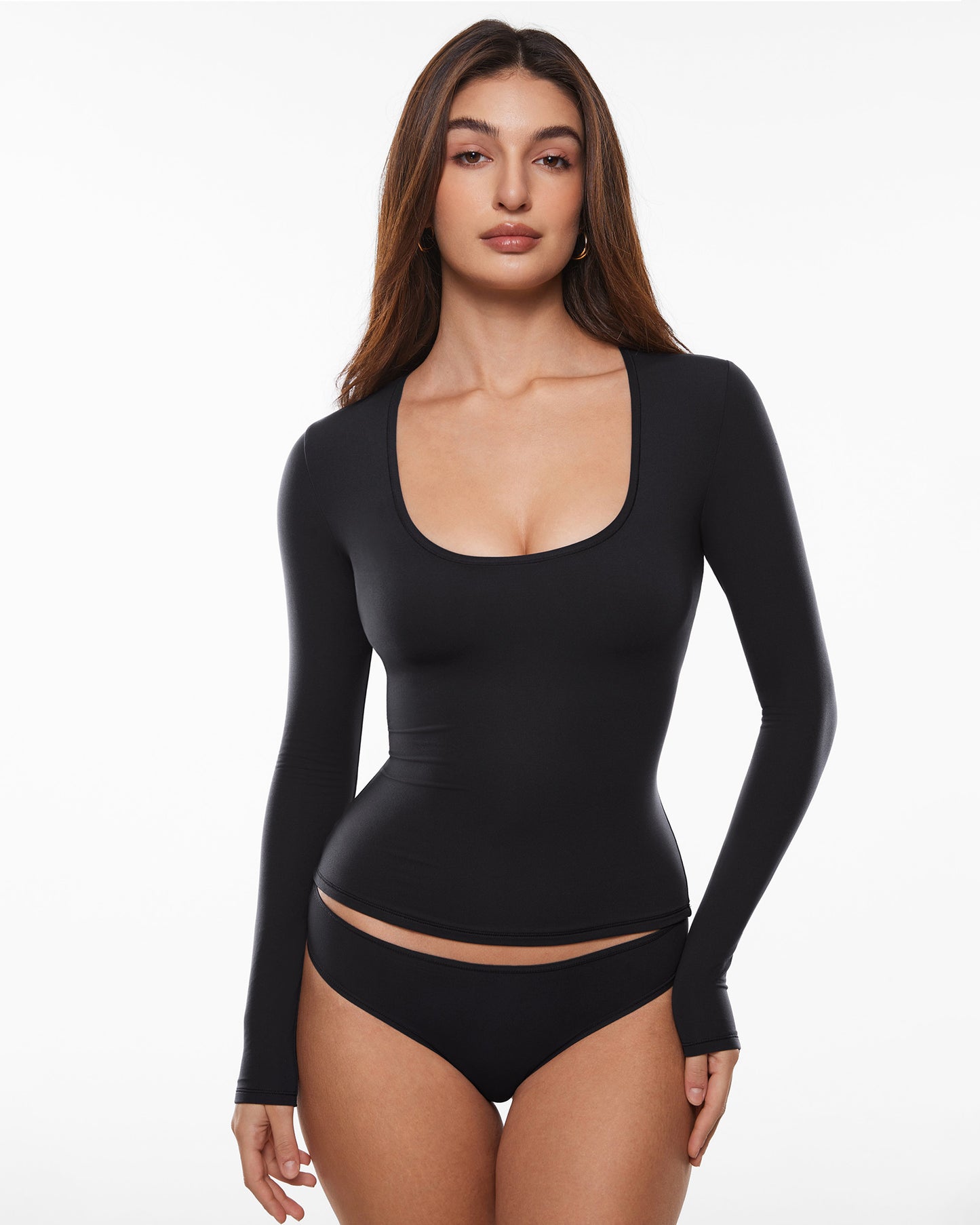 Deep U Neck Long Sleeves Top