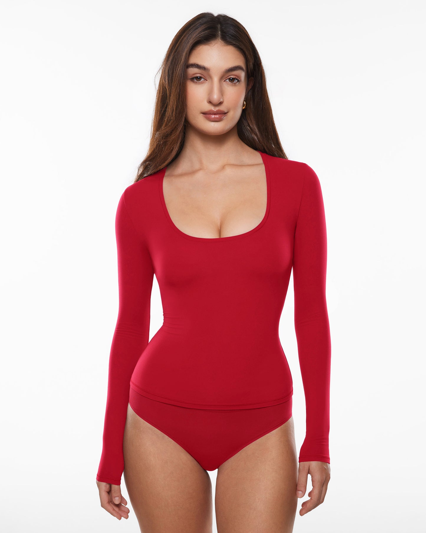 Deep U Neck Long Sleeves Top