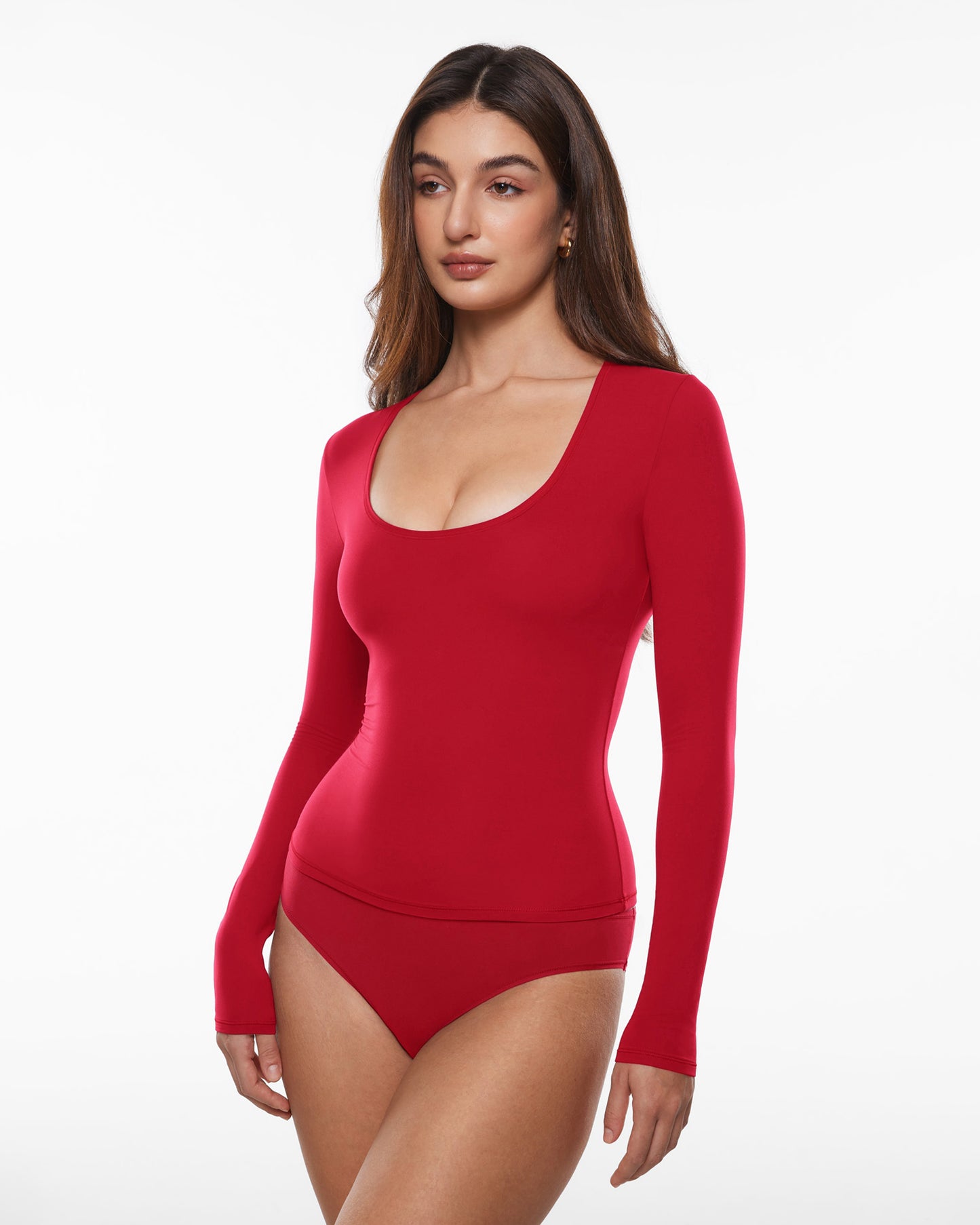 Deep U Neck Long Sleeves Top