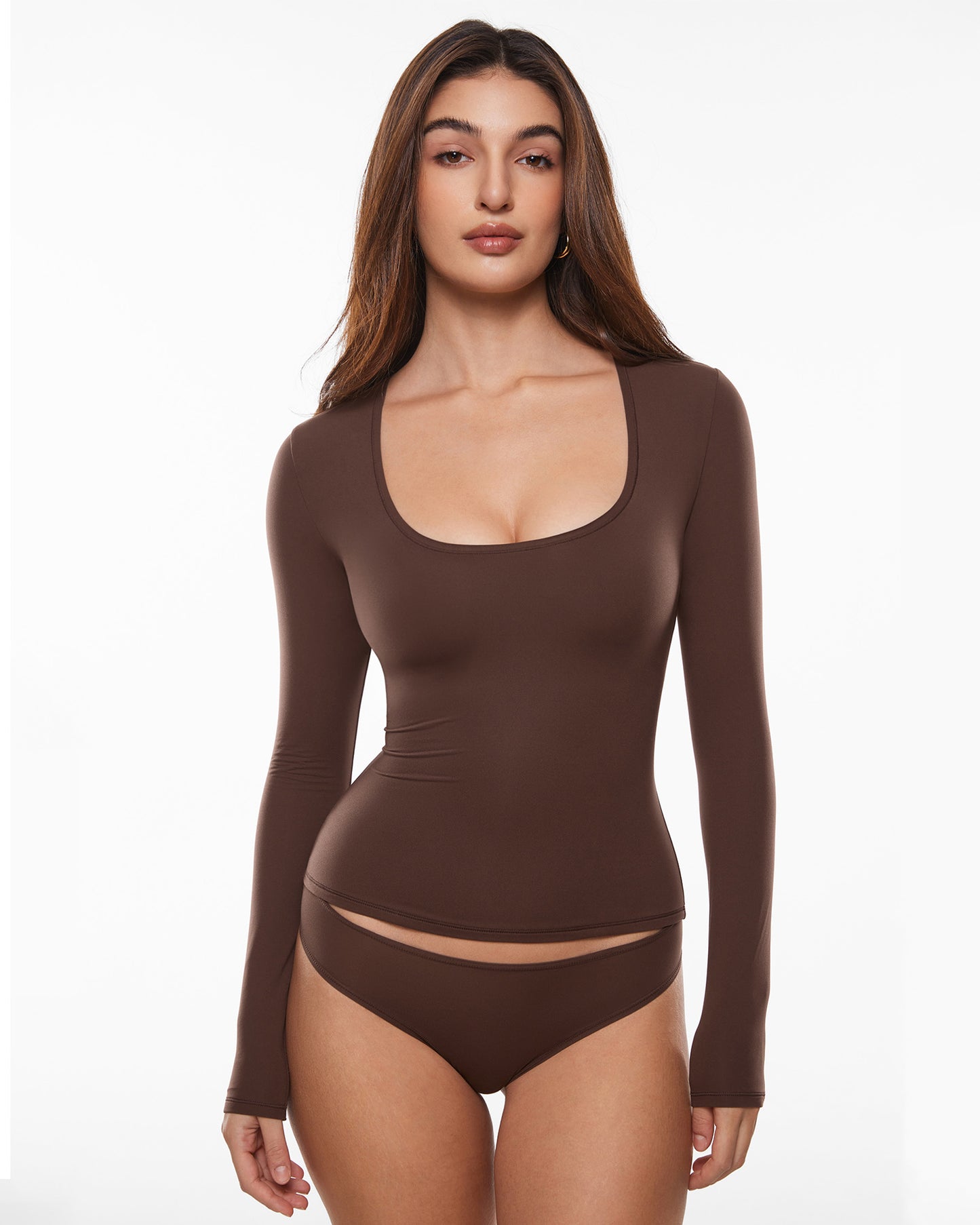 Deep U Neck Long Sleeves Top