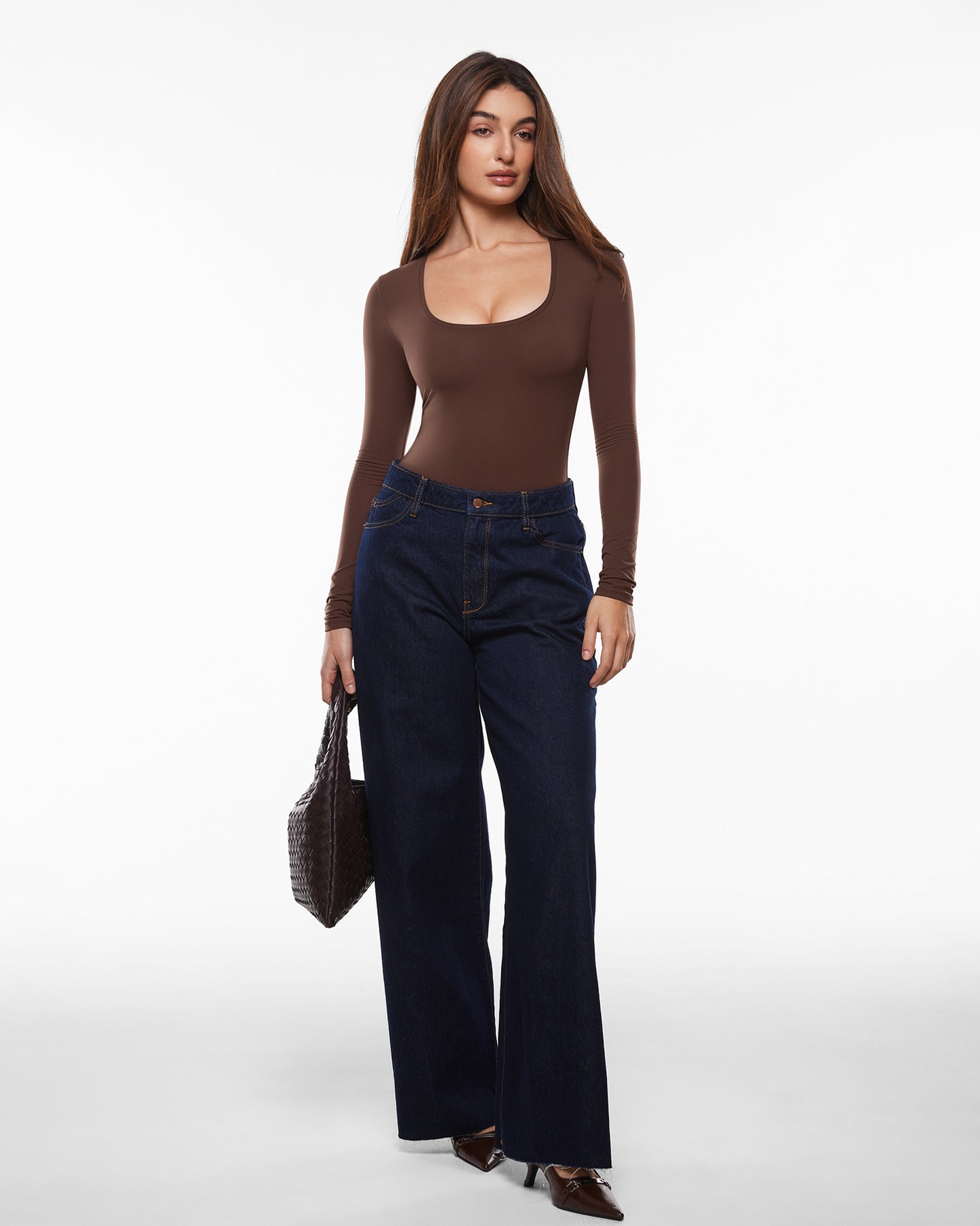 Deep U Neck Long Sleeves Top