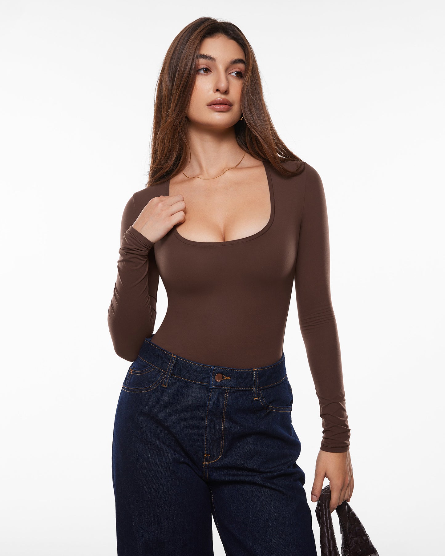 Deep U Neck Long Sleeves Top