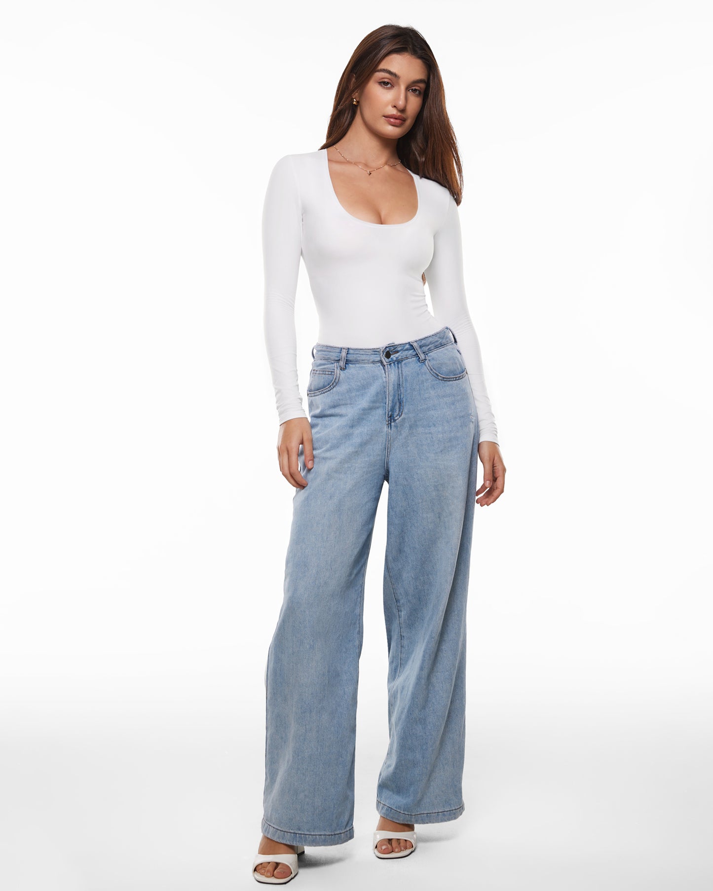 Deep U Neck Long Sleeves Top