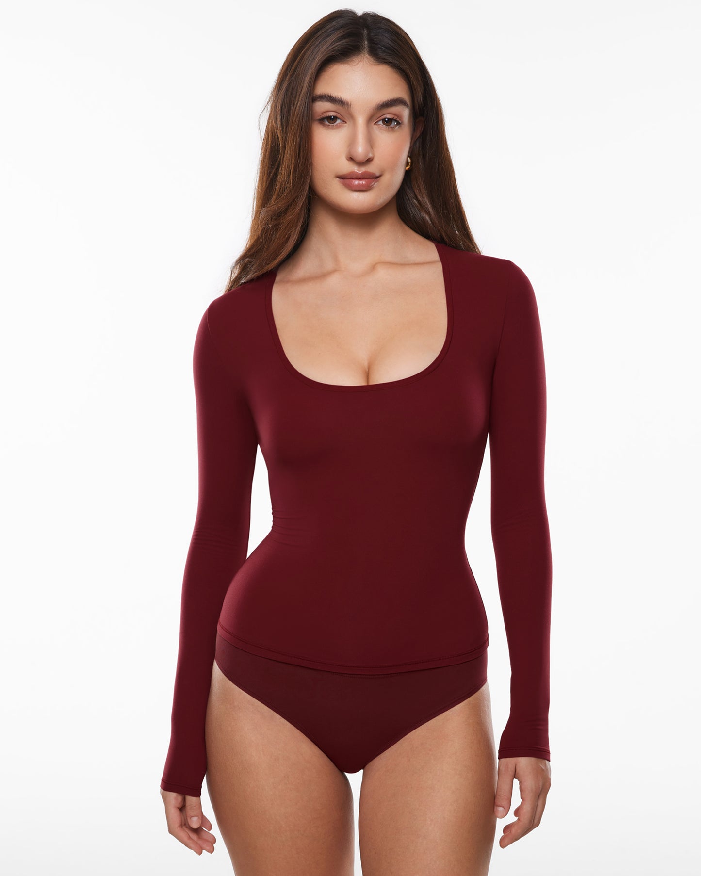 Deep U Neck Long Sleeves Top