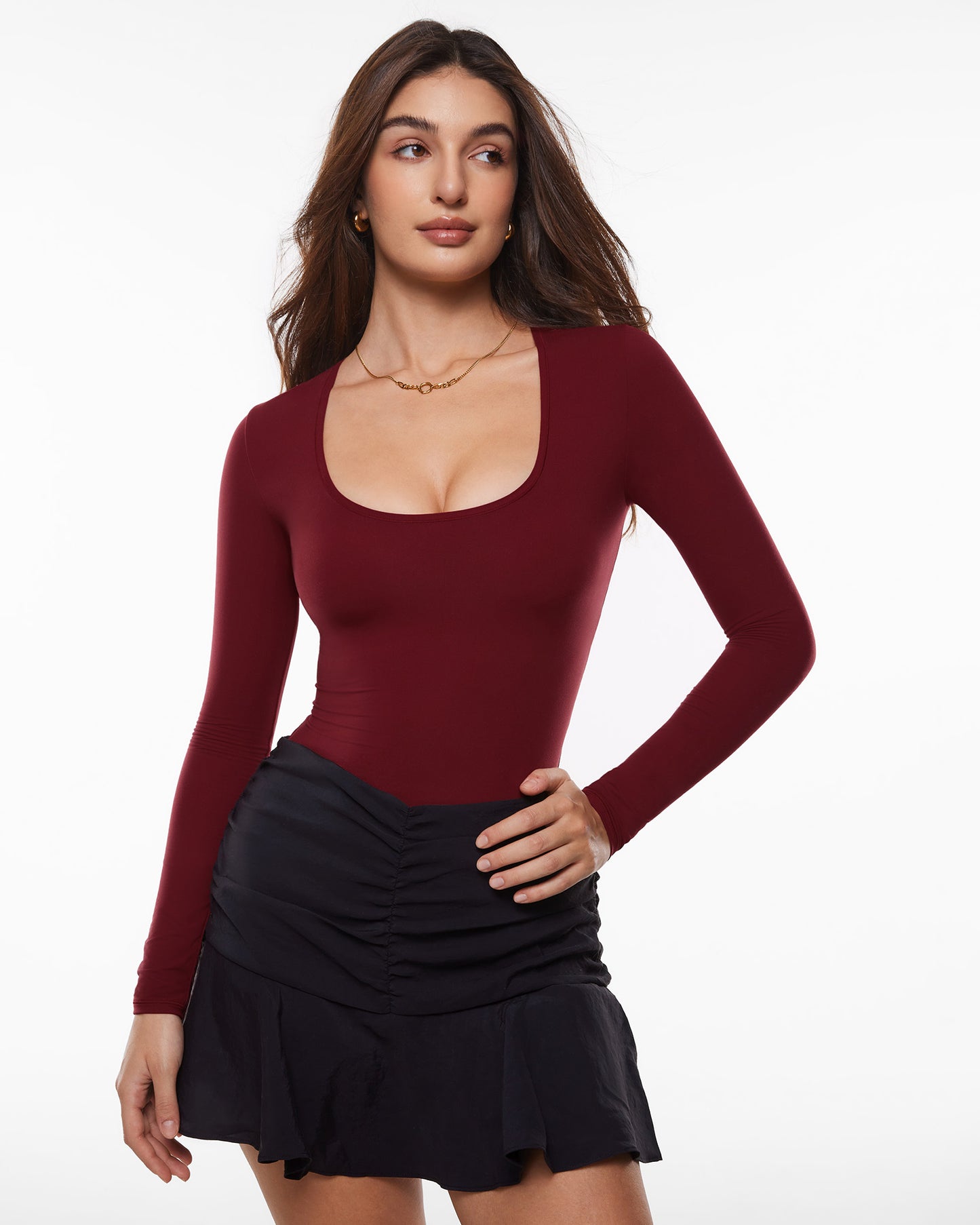 Deep U Neck Long Sleeves Top