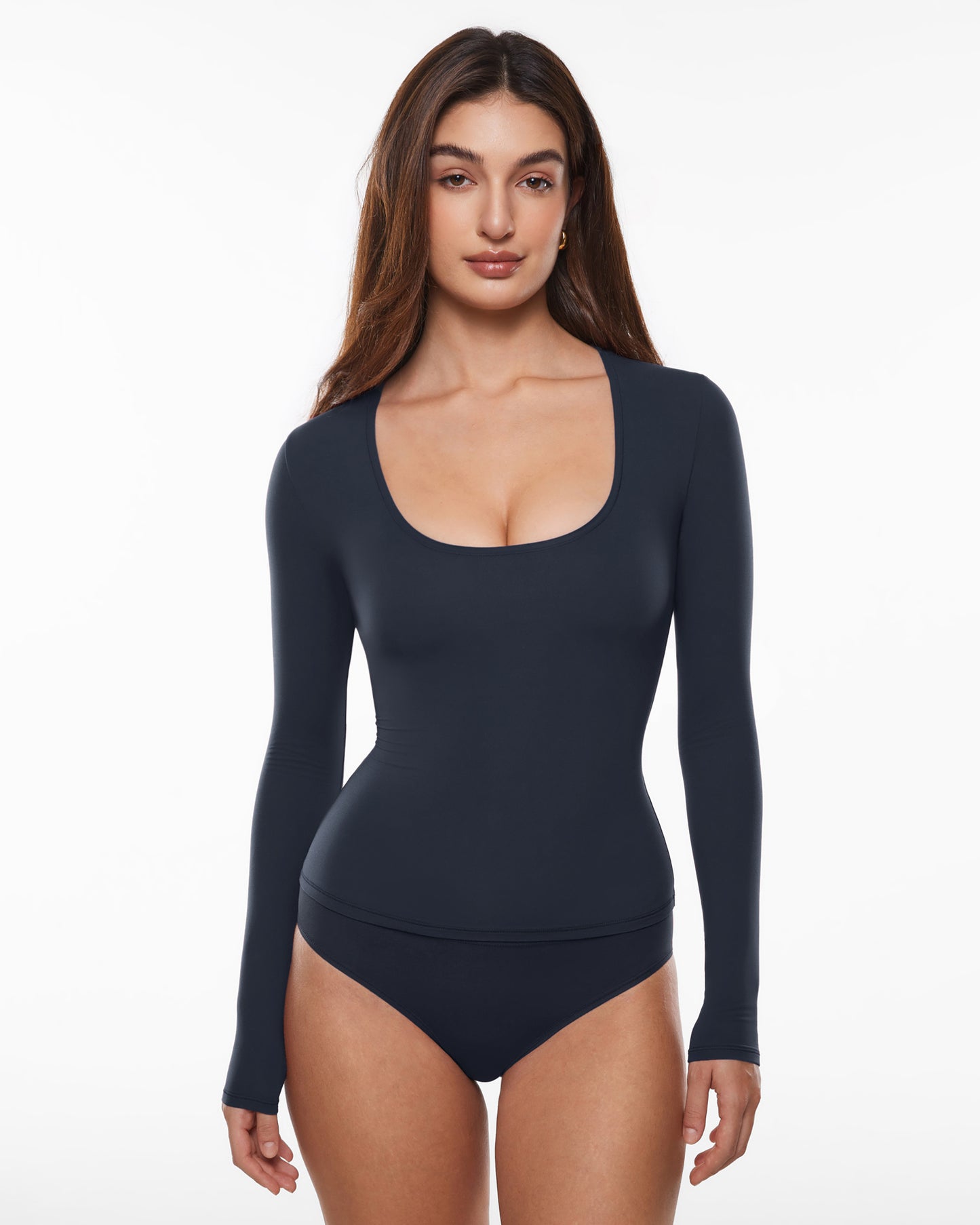 Deep U Neck Long Sleeves Top